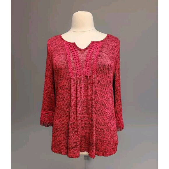 Energe World Wear Knit Top Red 3/4 Sleeve Size 2X - Picture 1 of 10